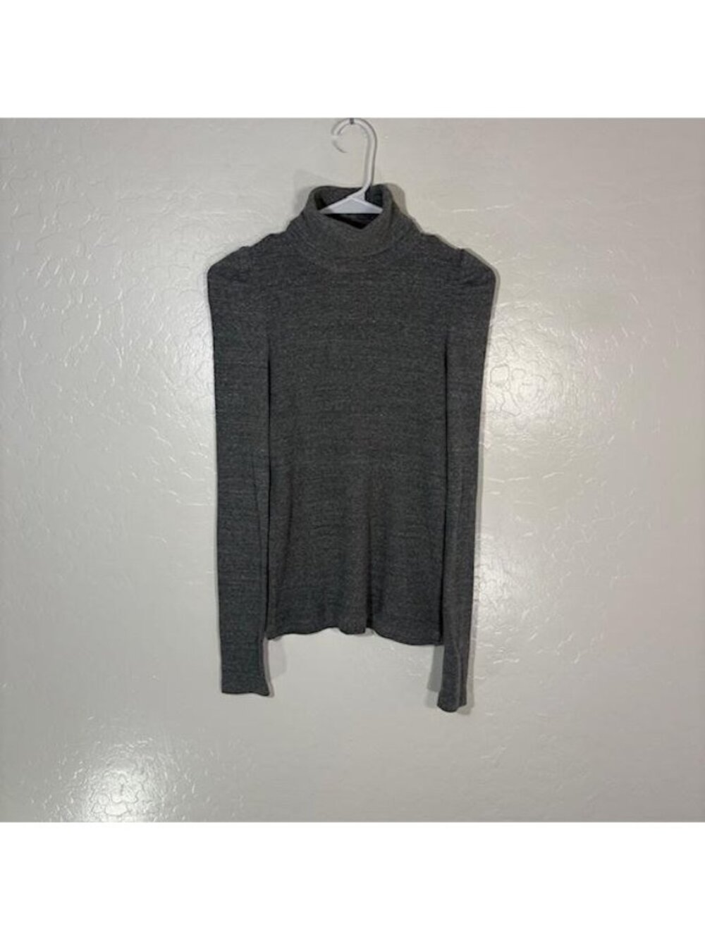 AMO Sweater Womens Small Gray Cotton Blend Turtleneck Lightweight Knit Pullover